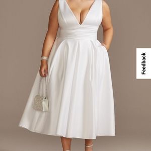 NWT David's Bridal Satin V neck tea length A line dress size 20W